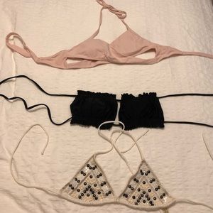 3 Bikini Tops Black, White & Pink Size Medium